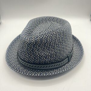Bailey Hat Fedora Ribbon w/ Medallion Straw Hollywood - Small - Blue And Gray